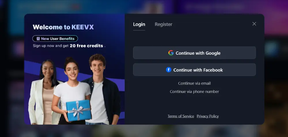 Keevx Login Screen